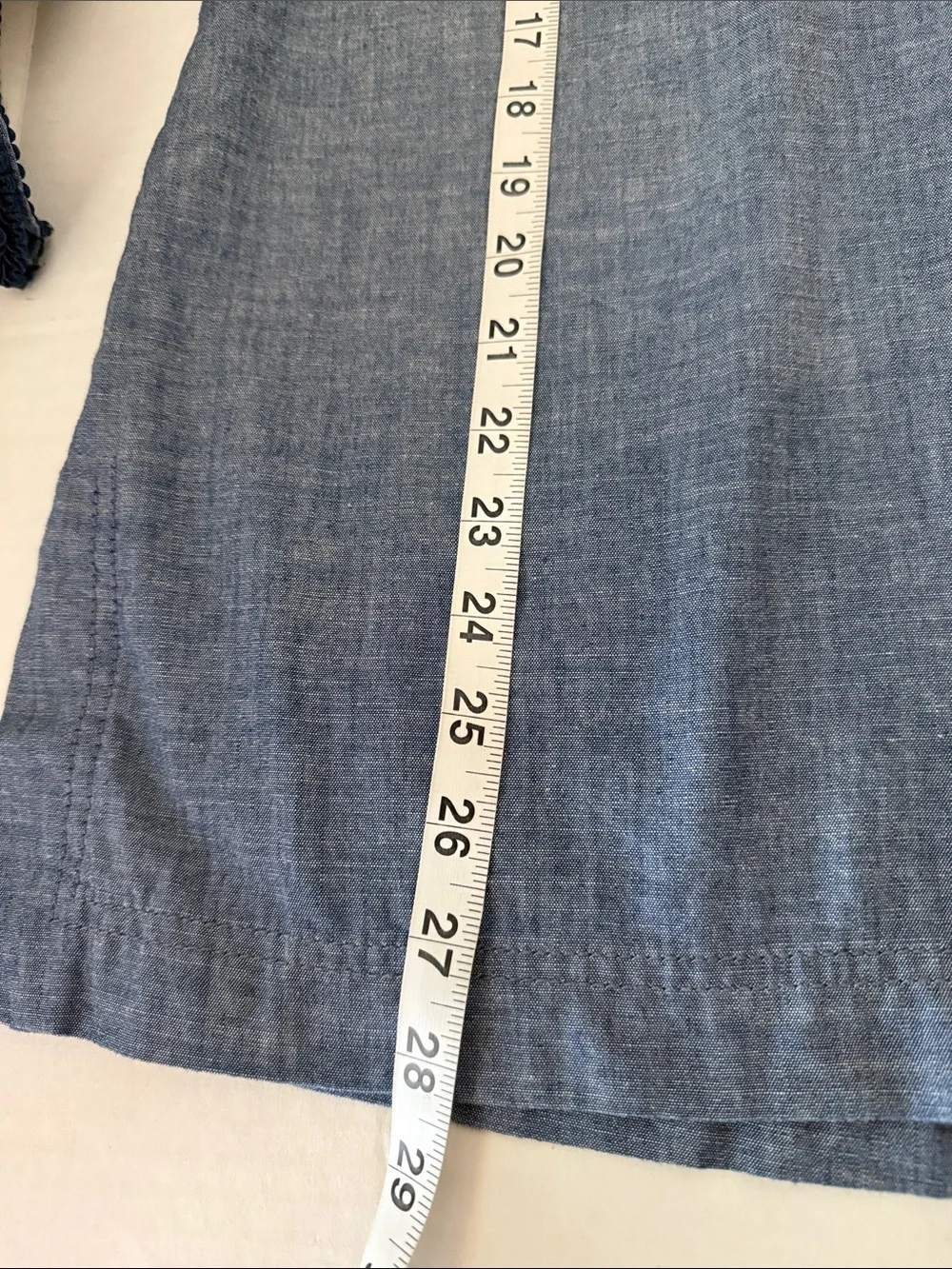 Tory Burch Embroidered Chambray Tunic, white geometric embroidery, V-neck , 14